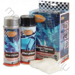 Motip Rally akril festék kültéri Króm szett 400+150ml, króm spray + alapozó, benzin, hő és olajálló - Ezüstkróm