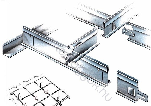 TBS Kazettás Álmennyezet Főtartó, Fióktartó 24x38mm-es szerkezet, 600x600mm-es laphoz - 0.6 m hosszú